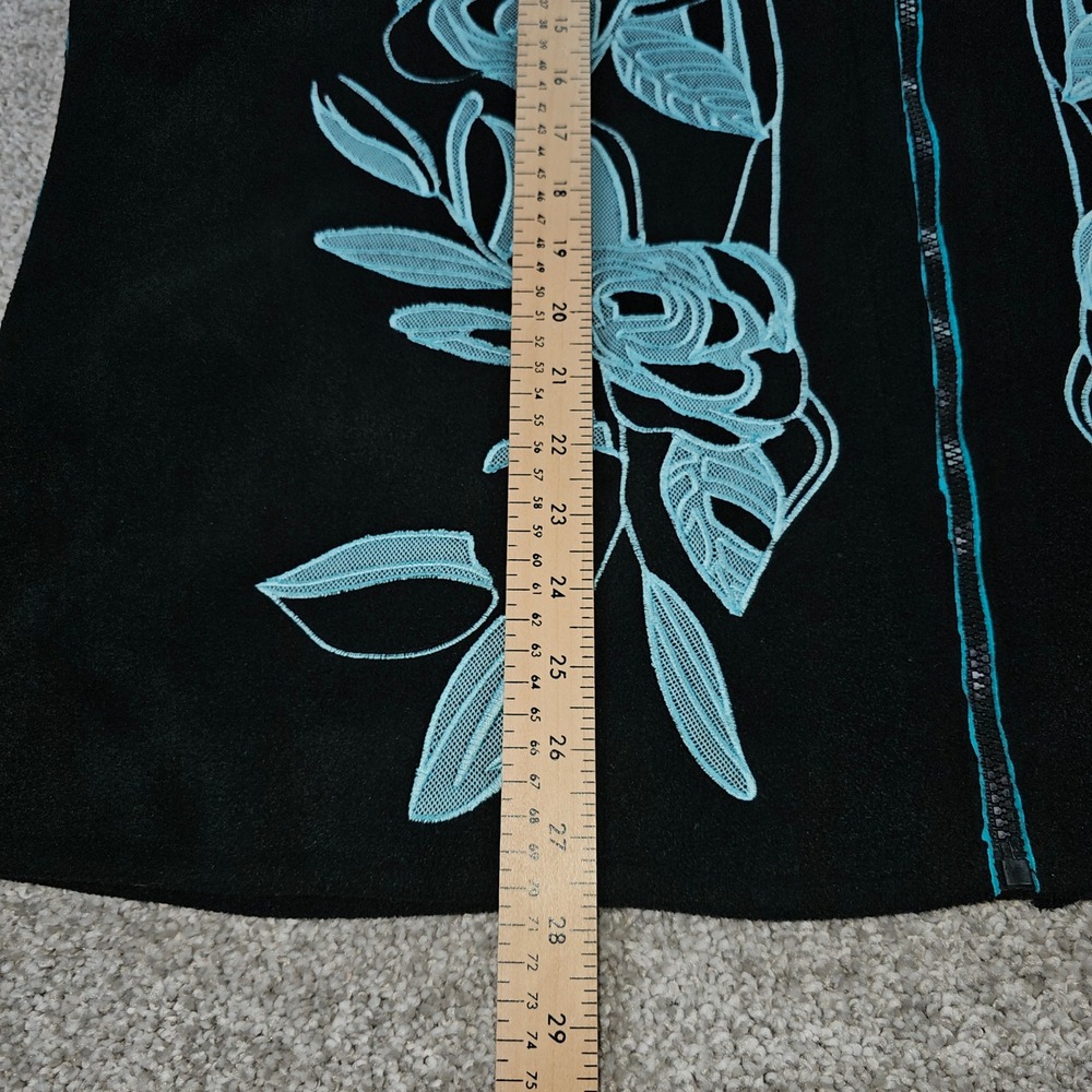 Susan Graver Style Black Fleece Jacket Floral Embroidery Teal Trim Zip Women 2X‎ - Picture 7 of 7